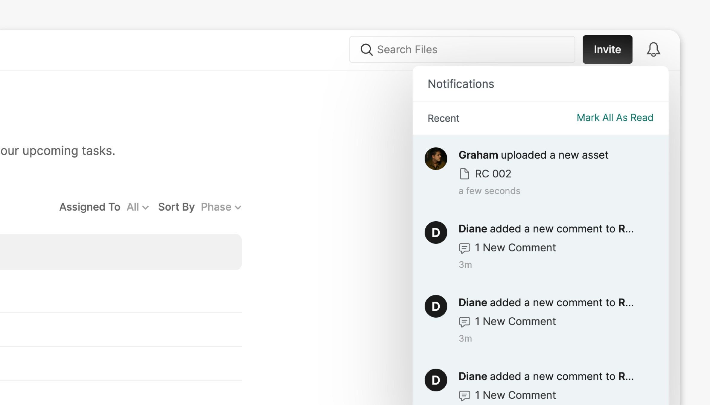 Assemble automatically notifies team members of new files, feedback and more.